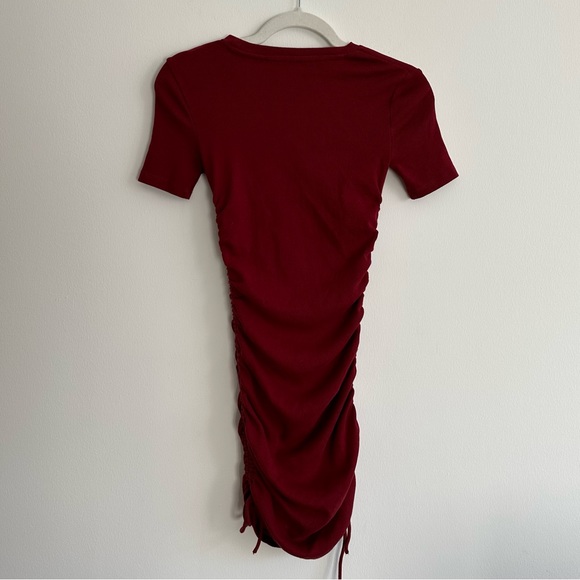 Zara - Ribbed Bodycon Stretchy Mini Dress with Ties | Maroon | Size Small - Picture 6 of 7